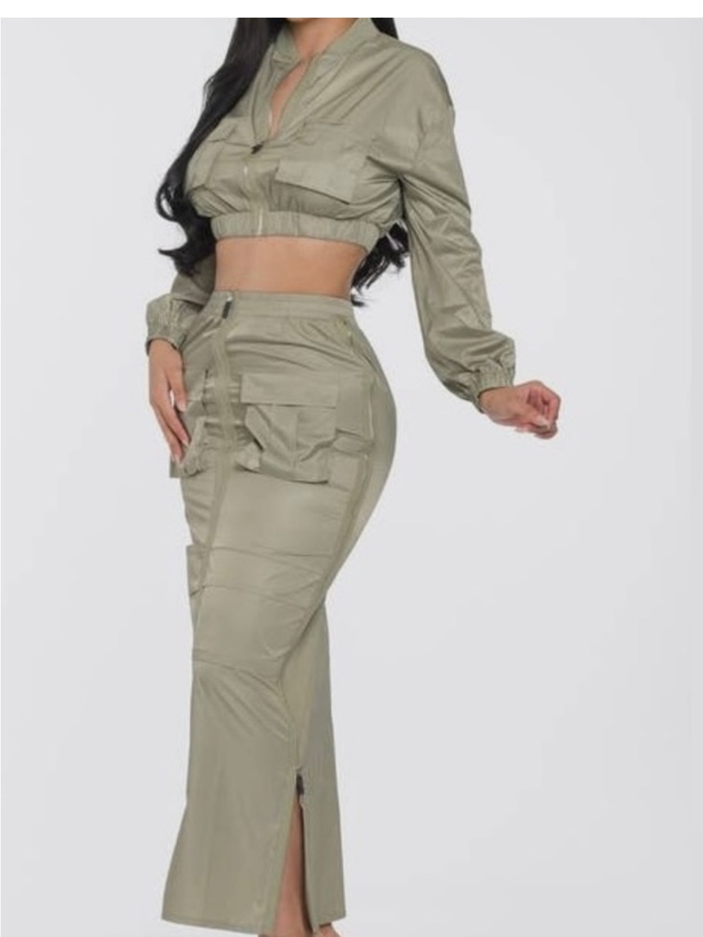 Utility Cargo Skirt Set in Olive Green NWOT